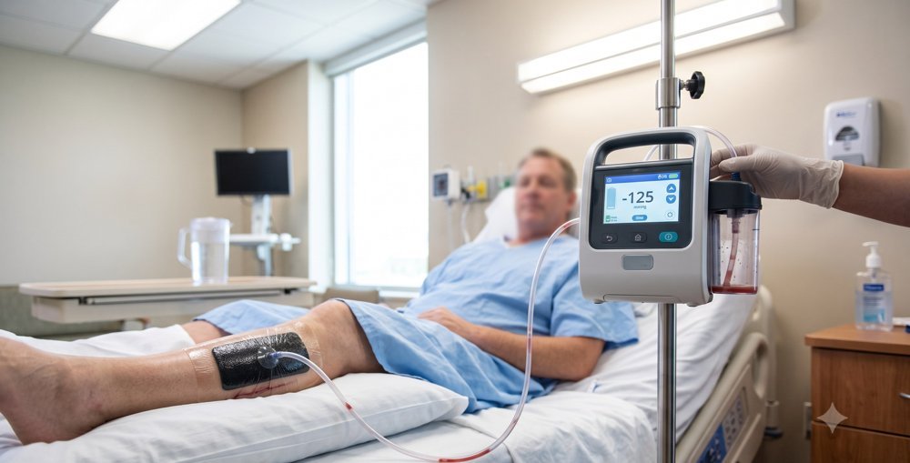 Sistema portátil de terapia de presión negativa en uso hospitalario